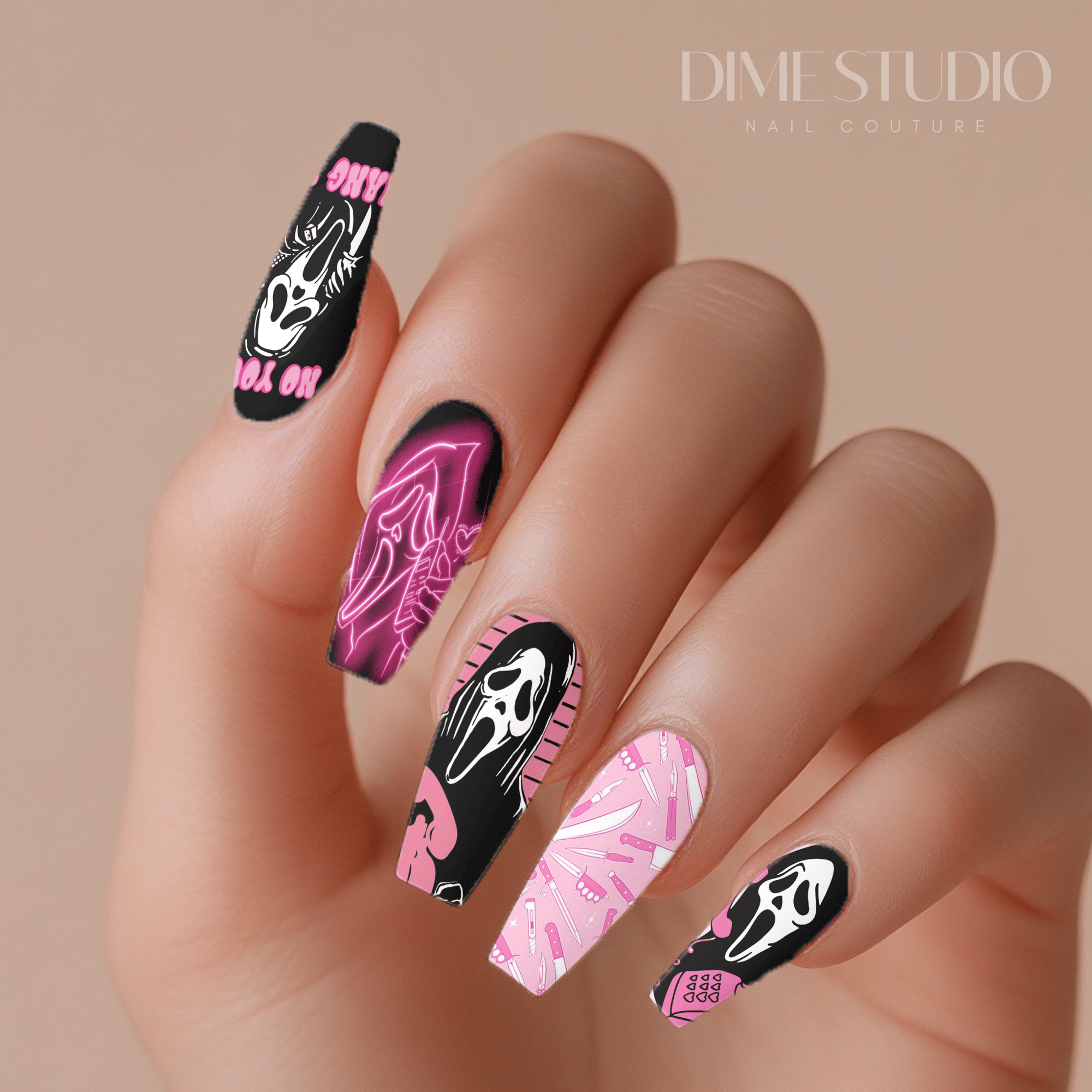 PINK GHOST FACE HALLOWEEN NAIL DECALS | DXH NAIL CO.